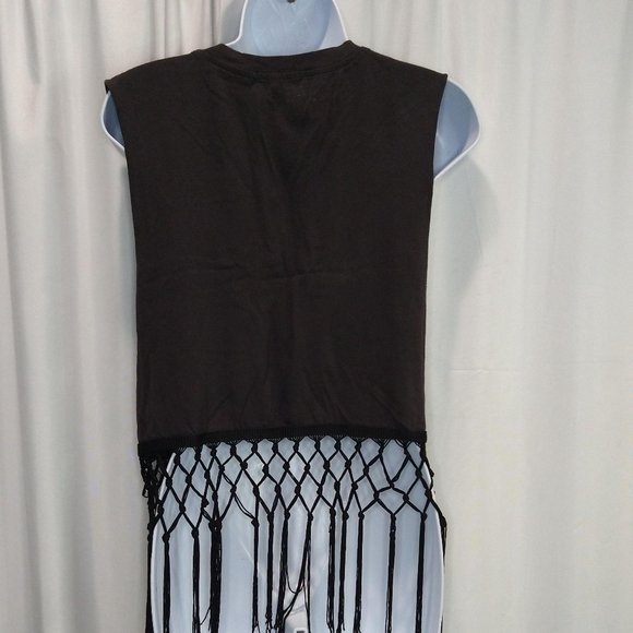 Forever 21 Black Fringe Graphic Sleeveless Shirt S - Picture 2 of 2